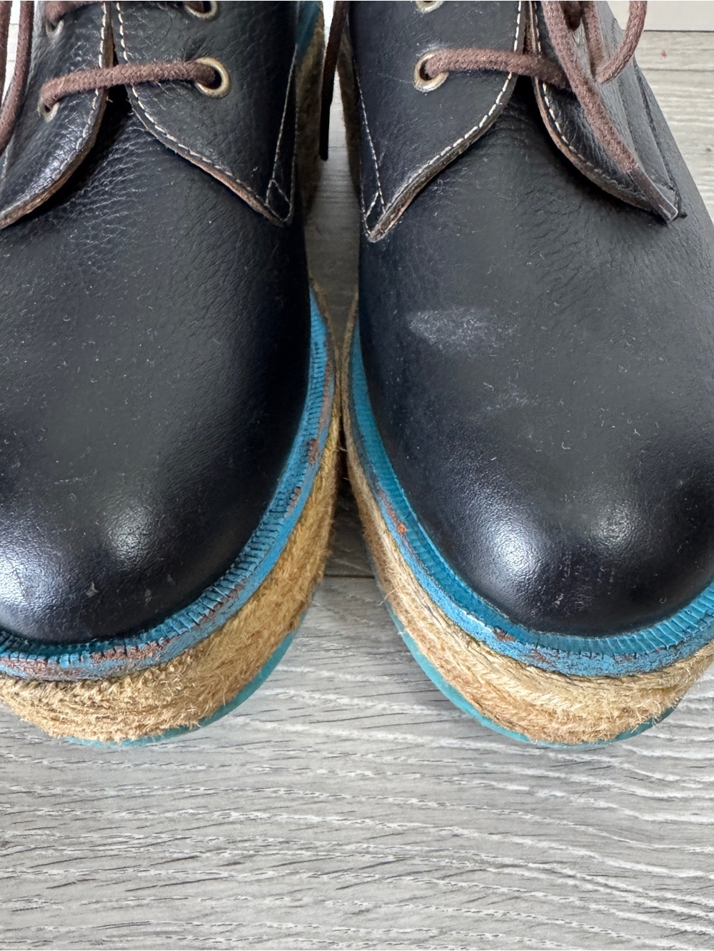 John Fluevog Espadrille Martin Platform Oxfords Black Leather Sz 6 Rare - Picture 4 of 11
